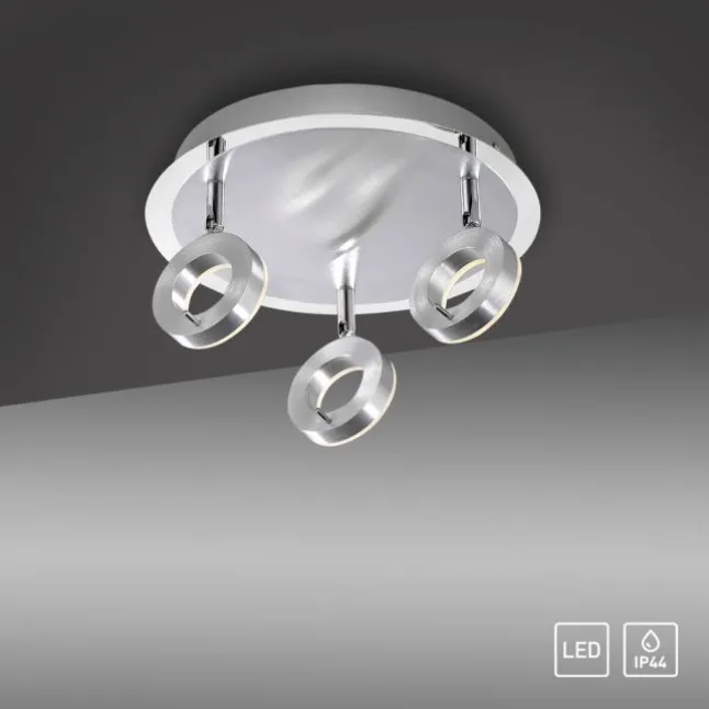 LED-Deckenstrahler, aluminium-matt, 3 Leuchtköpfe, warmweiße Lichtfarbe