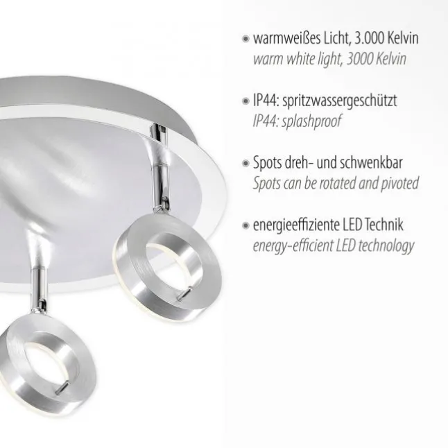 LED-Deckenstrahler, aluminium-matt, 3 Leuchtköpfe, warmweiße Lichtfarbe