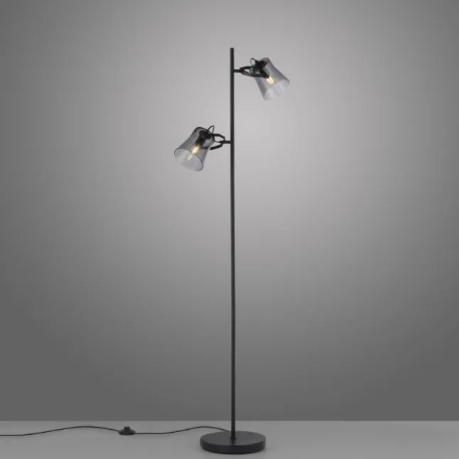 LED 2 flammige Stehlampe schwarz drehbar Fußschalter schlichtes Design