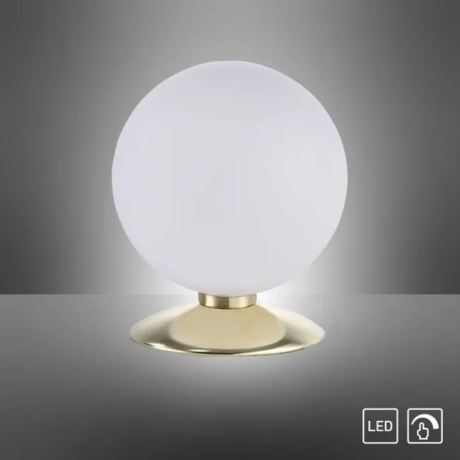 LED-Kugelleuchte, messing-matt, Touchdimmer, blendfrei, Opalglas