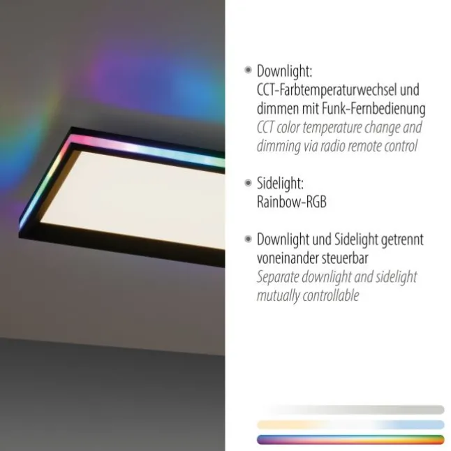 LED Panel, Deckenleuchte, flach,dimmbar, schwarz, mit RGB Laufbandumrandung