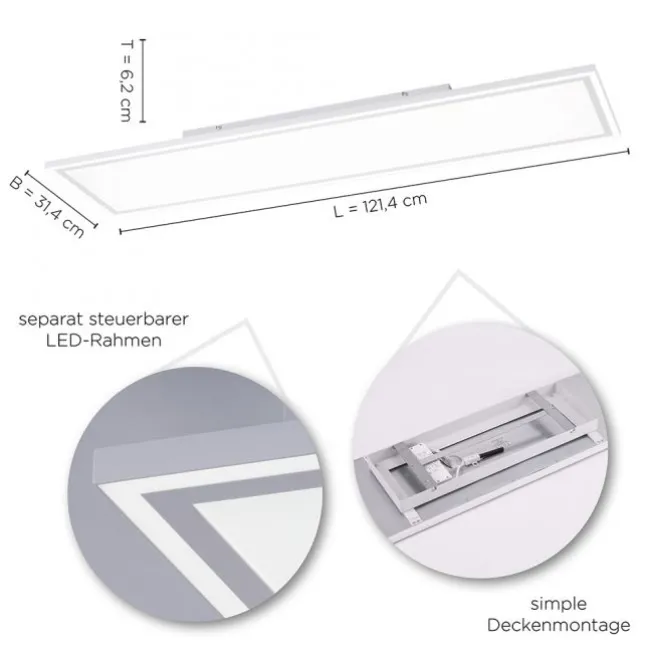 LED Panel, zus. Rahmenlicht, weiß, 120x30cm, Fernbedienung, getr. schaltbar