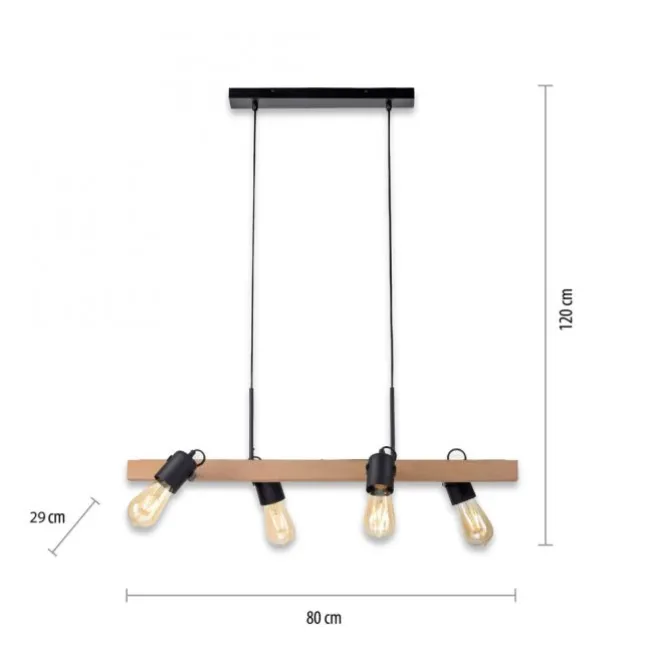 LED Pendellampe CANOP schwarz 4 flammig Holz Metall Industrie Design