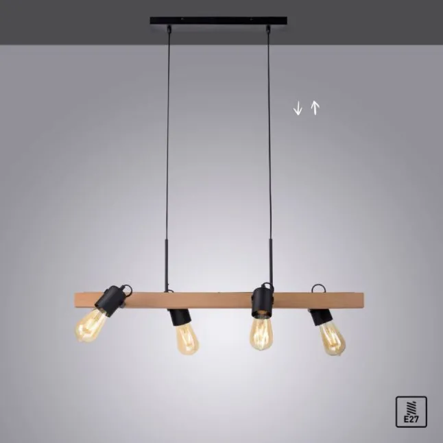 LED Pendellampe CANOP schwarz 4 flammig Holz Metall Industrie Design