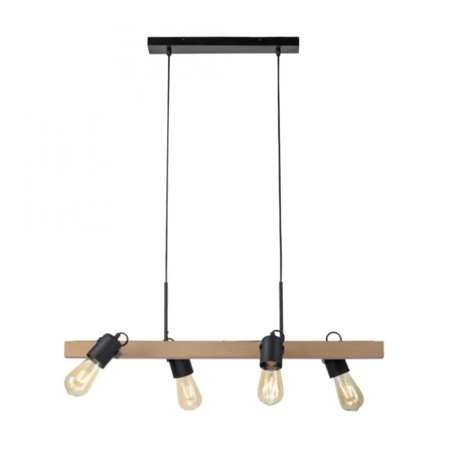 LED Pendellampe CANOP schwarz 4 flammig Holz Metall Industrie Design