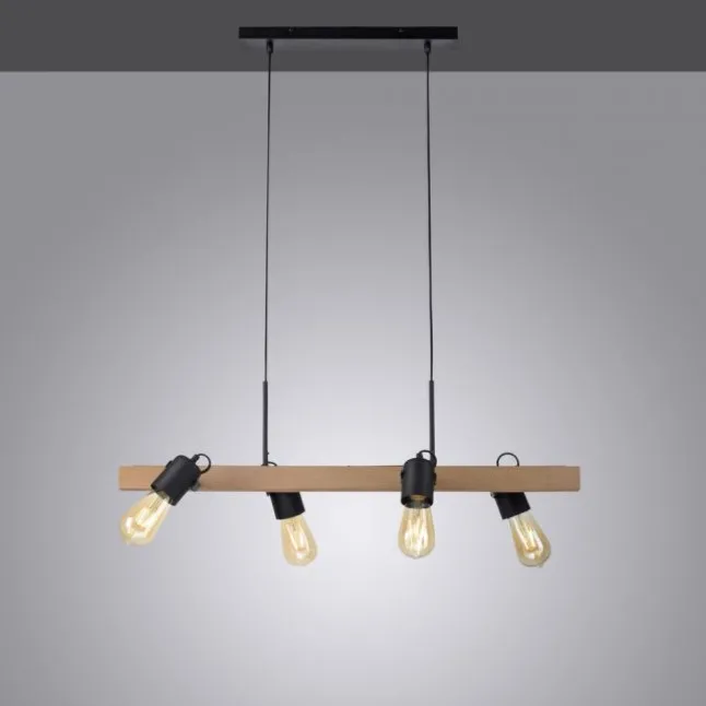 LED Pendellampe CANOP schwarz 4 flammig Holz Metall Industrie Design