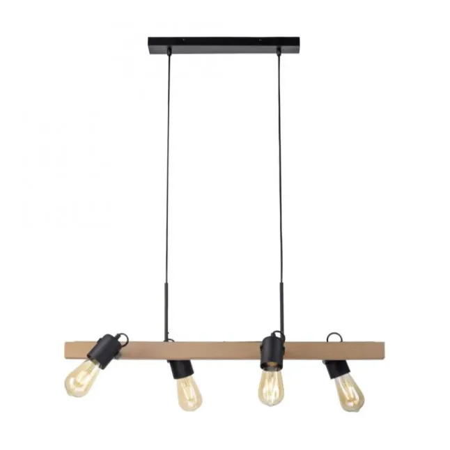 LED Pendellampe CANOP schwarz 4 flammig Holz Metall Industrie Design