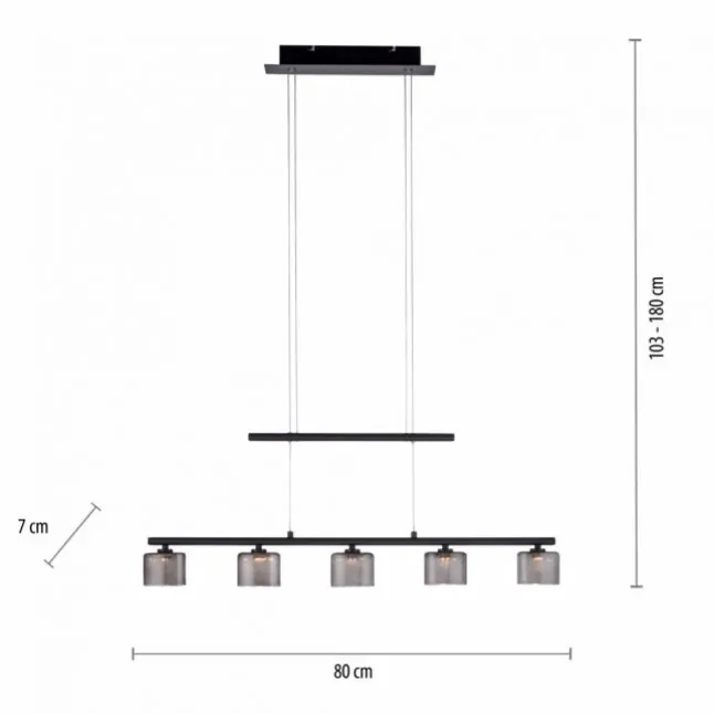 LED Pendellampe schwarz 5 flammig höhenverstellbar Esstischlampe