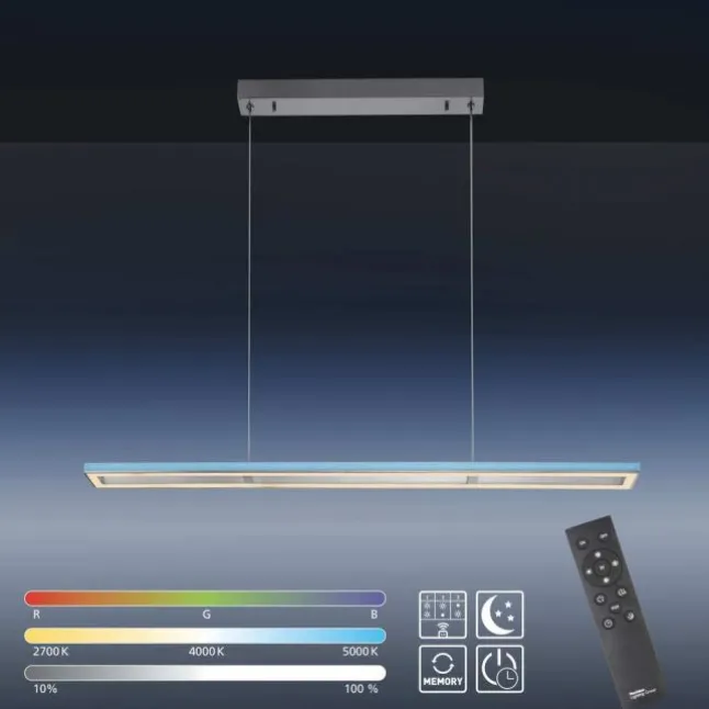 LED-Pendelleuchte, alufarben, Fernbedienung, RGB, CCT, Memory