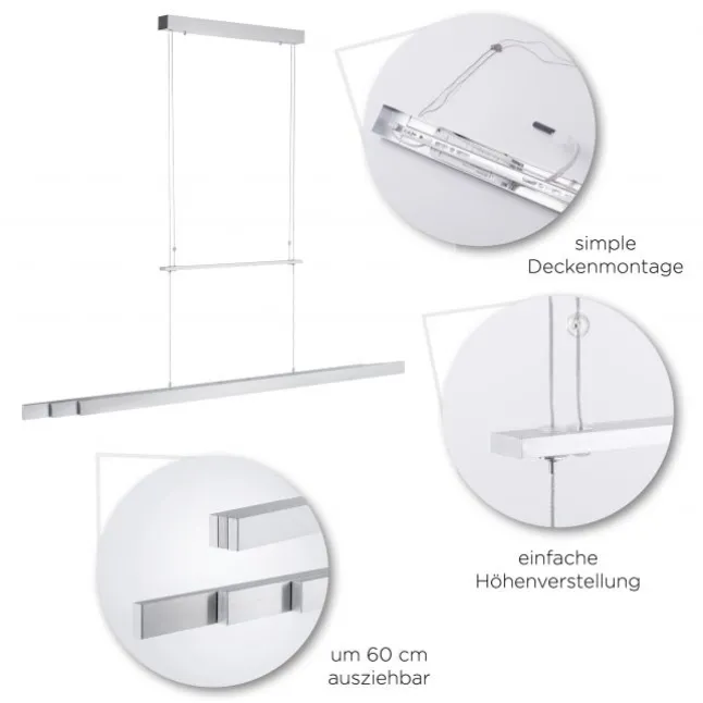 LED-Pendelleuchte, Alu, höhenverstellbar, ausziehbar, Touchdimmer