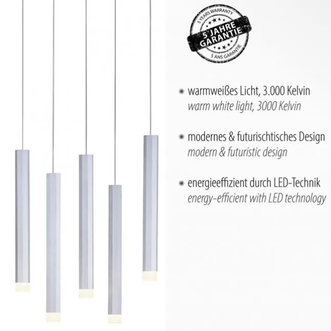 LED-Pendelleuchte Alu silber warmweiß, IP20, Innenleuchte