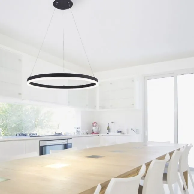 LED Pendelleuchte, anthrazit, runde Form, dimmbar, Memory Funktion, modern