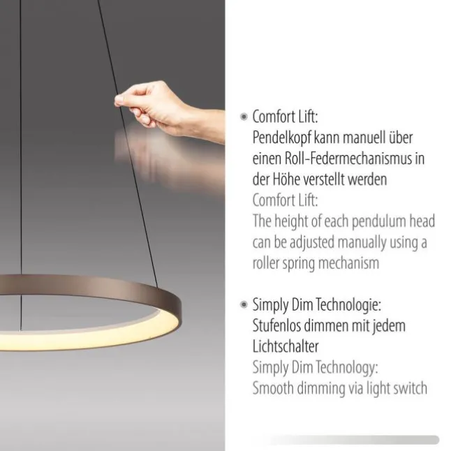 LED Pendelleuchte braun höhenverstellbar dimmbar Memoryfunktion