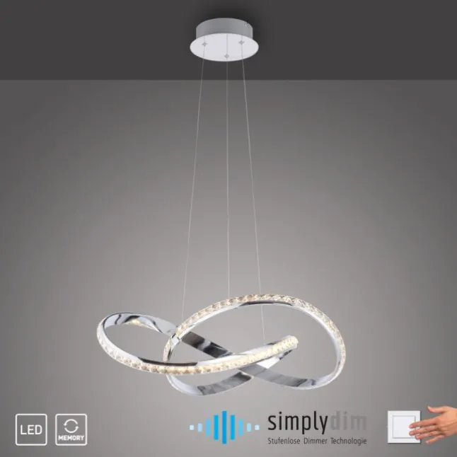 LED Pendelleuchte chrom mit kristall dimmbar per Simplydim Memoryfunktion