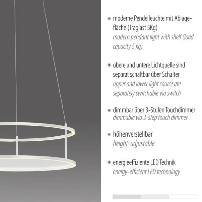 LED Pendelleuchte CONNI weiss, rund, Touchdimmer, höhenverstellbar