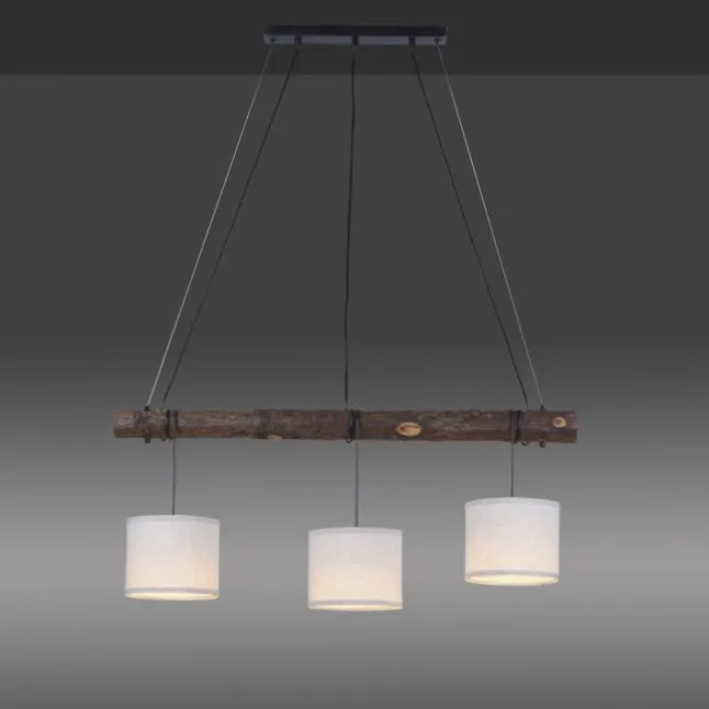 LED-Pendelleuchte, 3-flammig, Holz, 3xE27, Stoffschirme