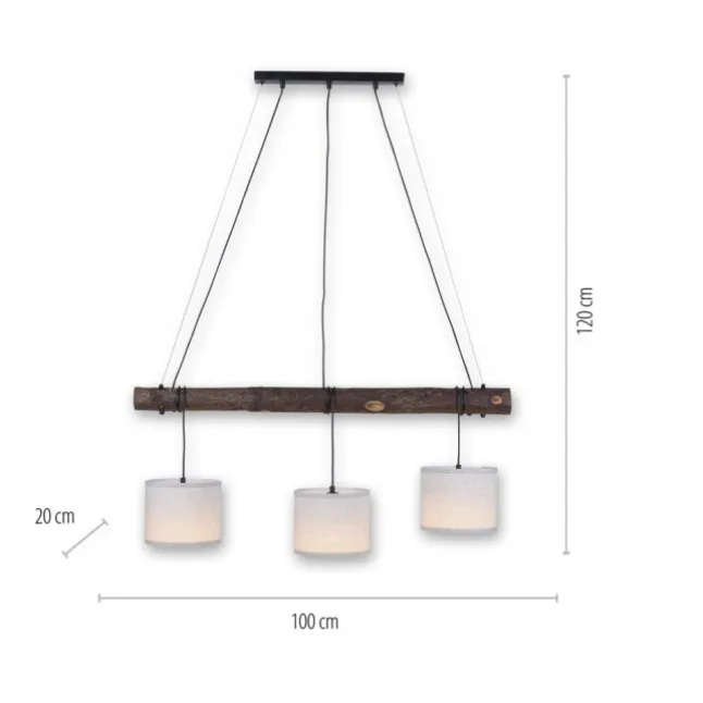 LED-Pendelleuchte, 3-flammig, Holz, 3xE27, Stoffschirme