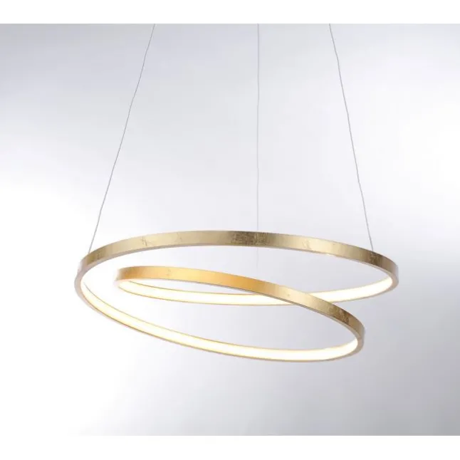 LED-Pendelleuchte gold geschwungener Leuchtring, Dimmfunktion, modern