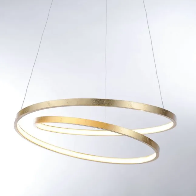 LED-Pendelleuchte gold geschwungener Leuchtring, Dimmfunktion, modern