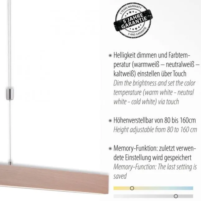 LED-Pendelleuchte, Holzdekor, höhenverstellbar, CCT-Farbmanagement, dimmbar