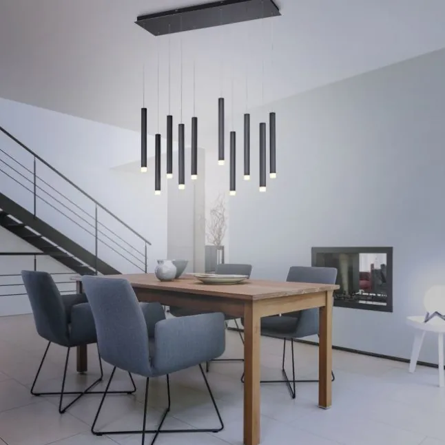 LED-Pendelleuchte, Wohnzimmer, schwarz, Innenleuchte, 10-flammig