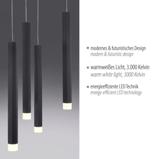 LED-Pendelleuchte, Wohnzimmer, schwarz, Innenleuchte, 10-flammig