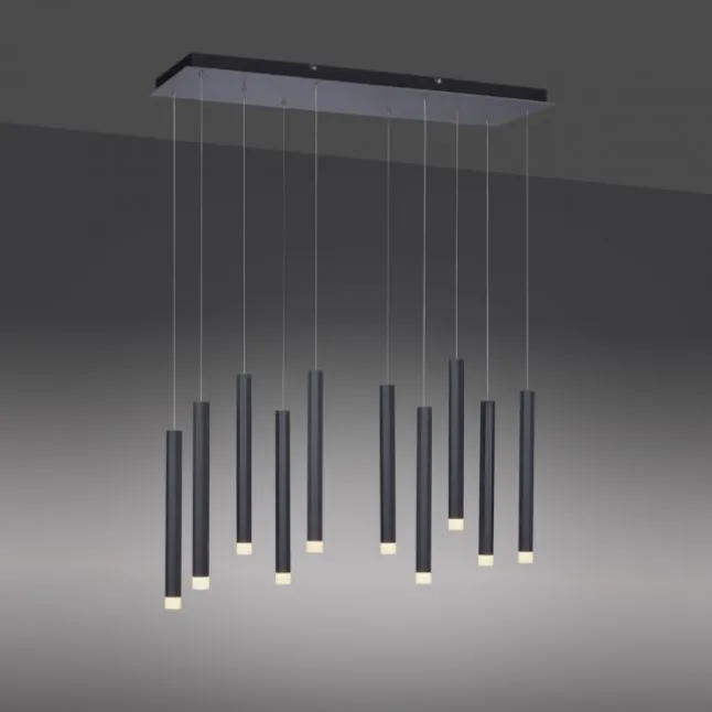 LED-Pendelleuchte, Wohnzimmer, schwarz, Innenleuchte, 10-flammig