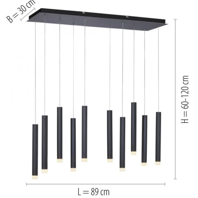 LED-Pendelleuchte, Wohnzimmer, schwarz, Innenleuchte, 10-flammig