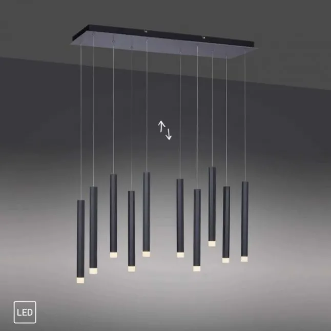 LED-Pendelleuchte, Wohnzimmer, schwarz, Innenleuchte, 10-flammig