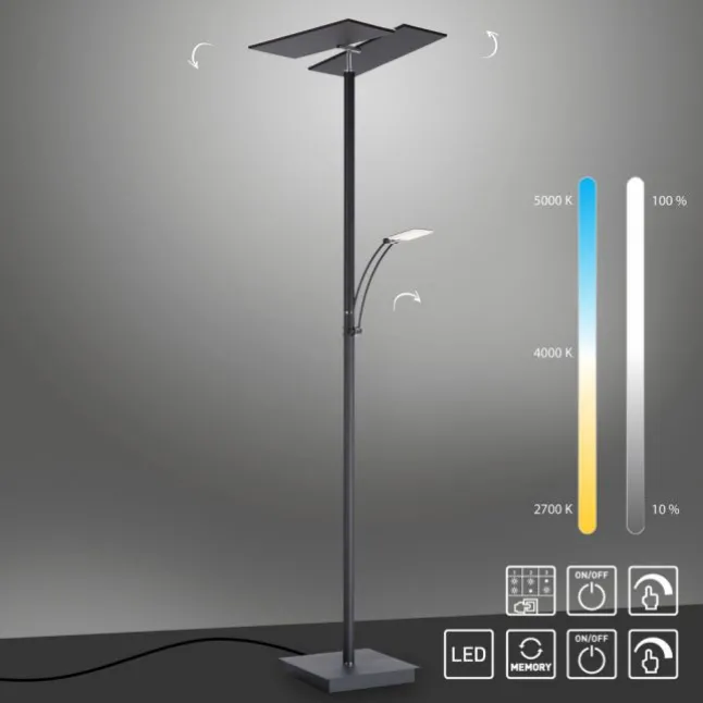 LED Stehlampe anthrazit farbig schwenkbar dimmbar Lesearm CCT Memory