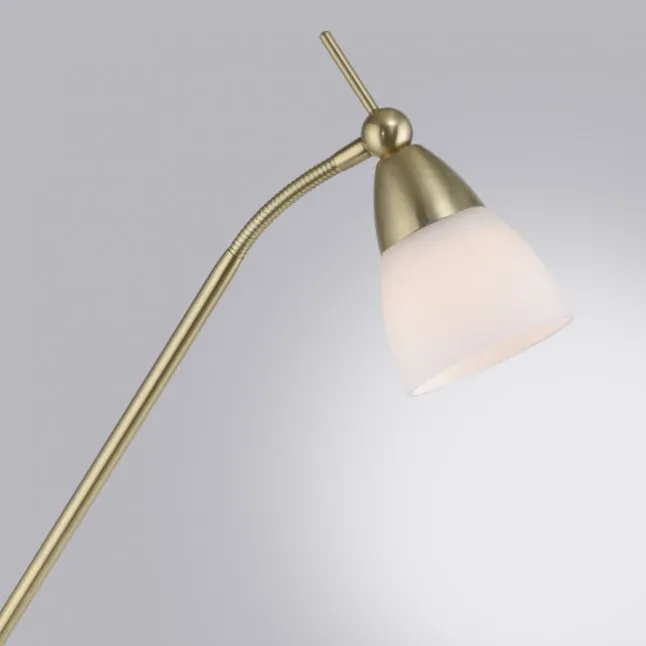 LED Stehleuchte messing matt Opalglas 3 Stufen Touchdimmer verstellbar