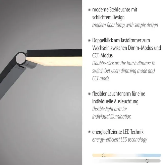 LED Stehleuchte SAMSKY, grau, CCT-Steuerung, Tastdimmer, höhenverstellbar
