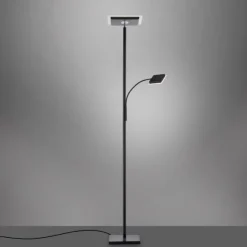 LED-Stehleuchte, schwarz, dimmbar, Lesearm, Deckenfluter