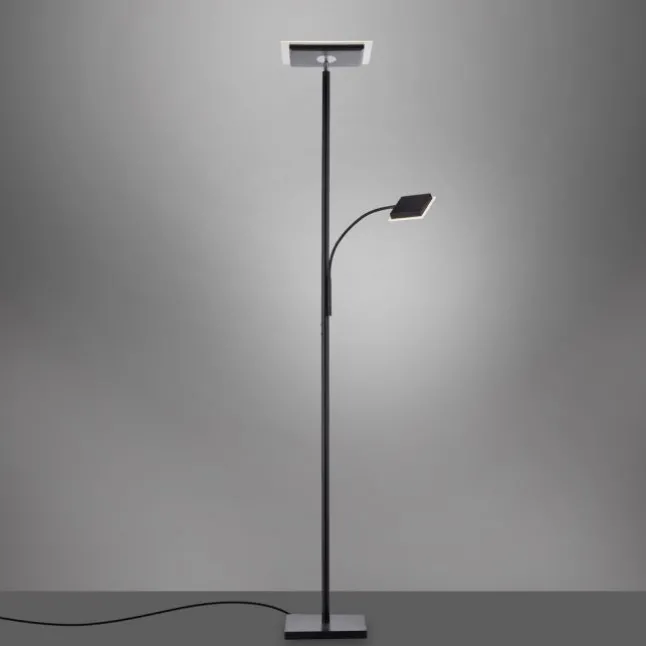 LED-Stehleuchte, schwarz, dimmbar, Lesearm, Deckenfluter