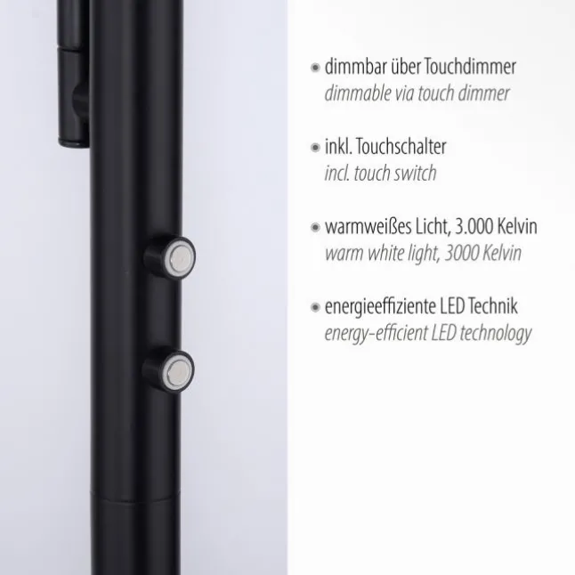LED-Stehleuchte, schwarz, dimmbar, Lesearm, Deckenfluter