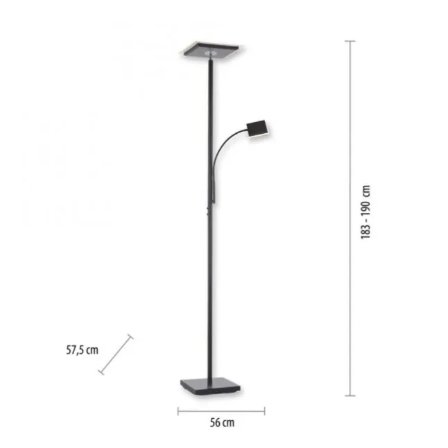 LED-Stehleuchte, schwarz, dimmbar, Lesearm, Deckenfluter