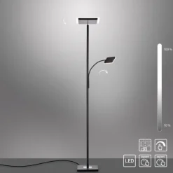 LED Stehleuchte, schwarz, dimmbar Touchdimmer Lesearm zuschaltbar, eckig