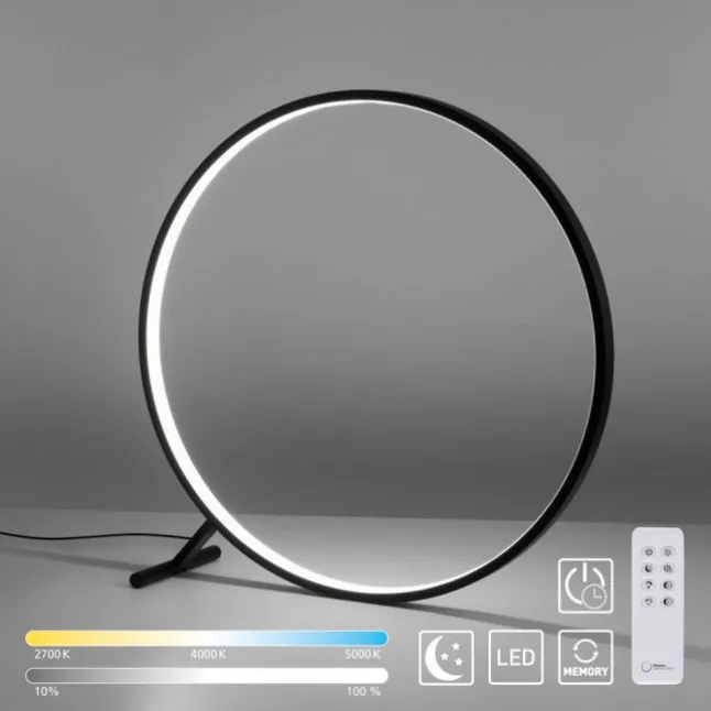 LED Stehleuchte schwarz rund Ringform dimmbar über Fernbedienung CCT