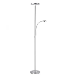 LED-Stehleuchte, stahlfarben, flexibler Lesearm, dimmbar, modern