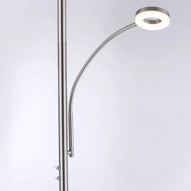 LED-Stehleuchte, stahlfarben, App, Fernbedienung, dimmbar