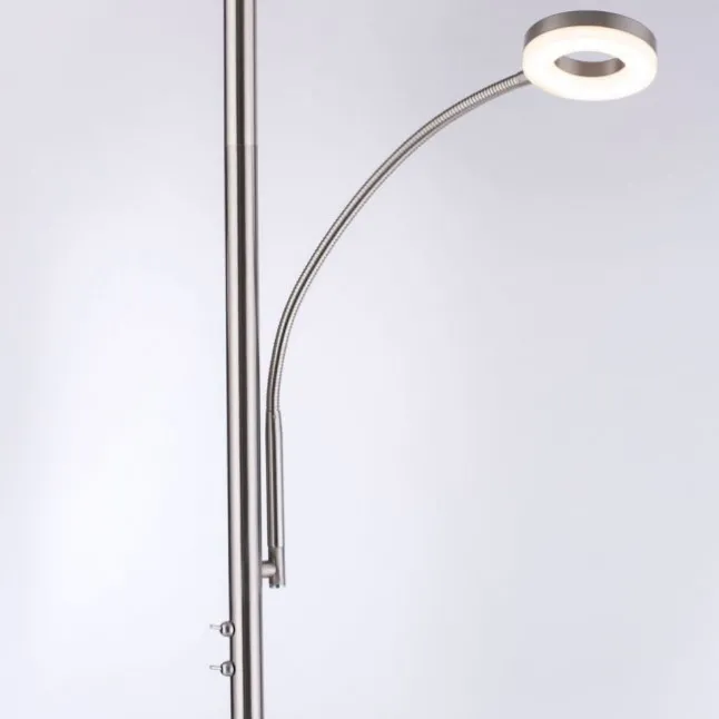 LED-Stehleuchte, stahlfarben, App, Fernbedienung, dimmbar