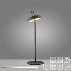 LED Tischlampe schwarz Akku Touchdimmer spritzwassergeschützt USB