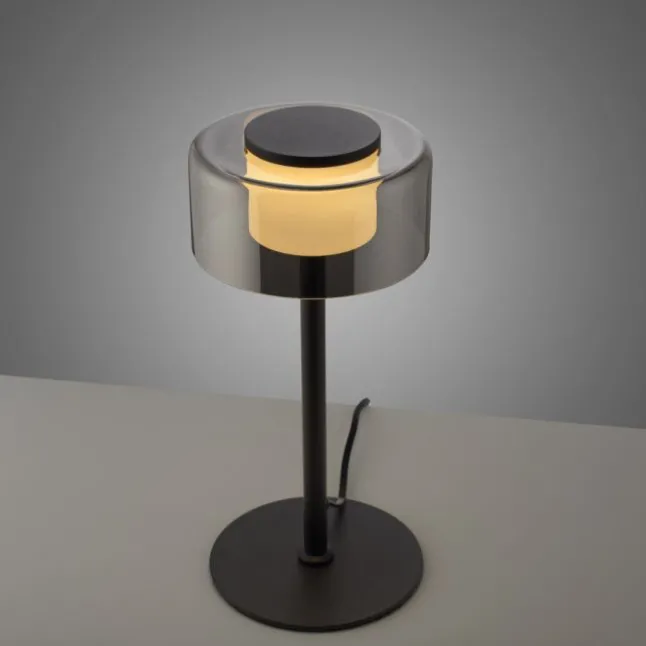 LED Tischleuche schwarz stufenlos dimmbar Rauchglas Memoryfunktion