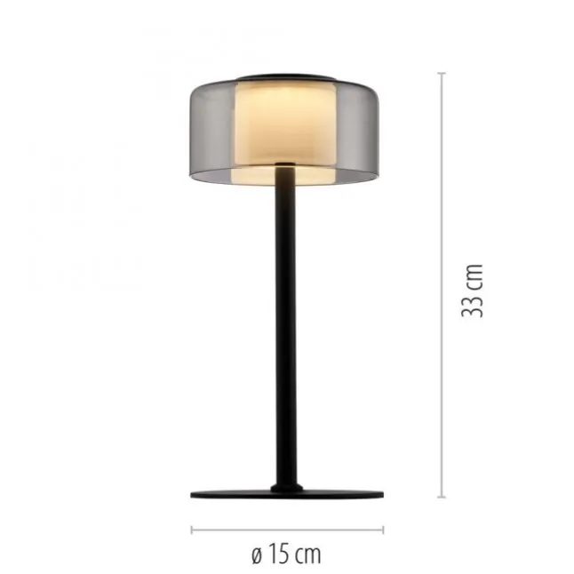 LED Tischleuche schwarz stufenlos dimmbar Rauchglas Memoryfunktion