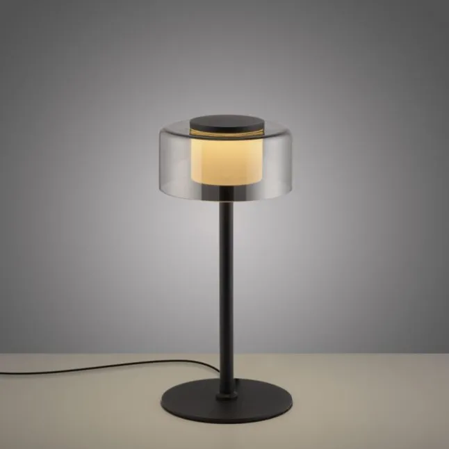 LED Tischleuche schwarz stufenlos dimmbar Rauchglas Memoryfunktion