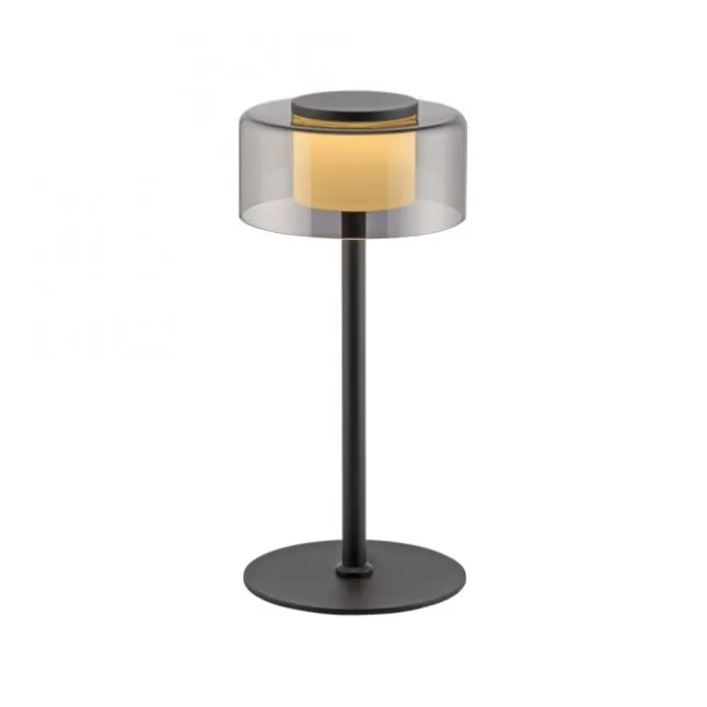 LED Tischleuche schwarz stufenlos dimmbar Rauchglas Memoryfunktion