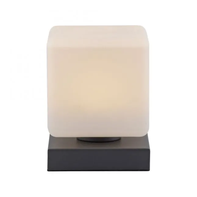 LED Tischleuchte anthrazit farbig Würfelform Touchdimmer zeitloses Design