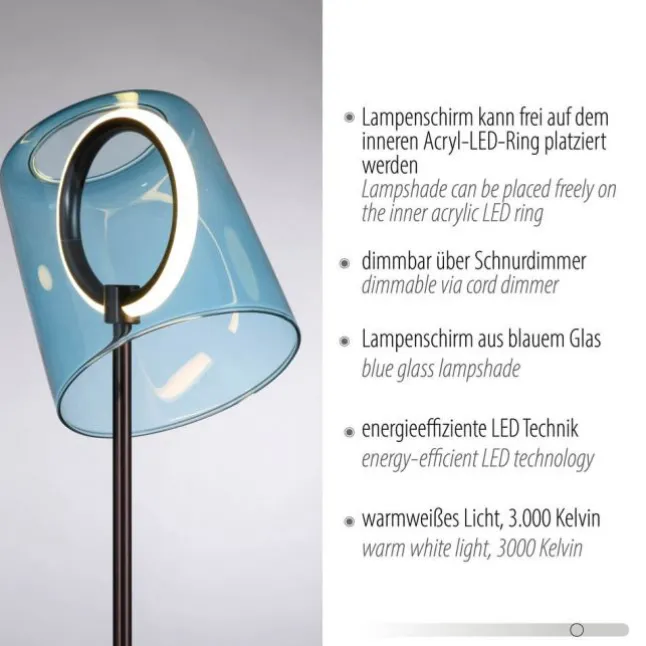 LED Tischleuchte blau dimmbar per Schnurdimmer Beistelllampe