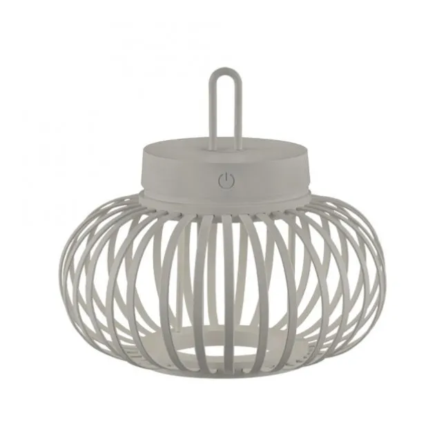 LED Tischleuchte D=25cm greige Akkulampe USB IP44 dimmbar per Touch