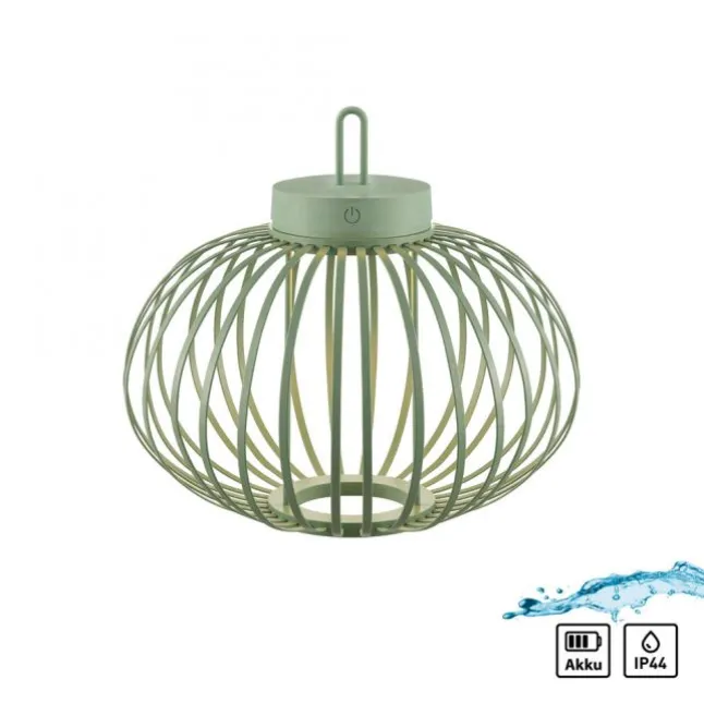 LED Tischleuchte D=36cm grün Akkulampe USB IP44 dimmbar per Touch